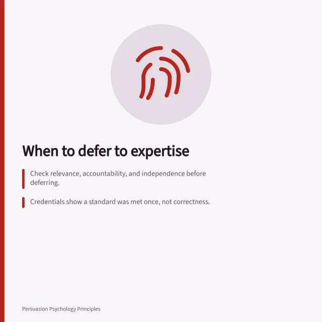Card: three checks for deferring to experts; credentials are a floor, not proof. Authority compared with expertise: what actually earns deference