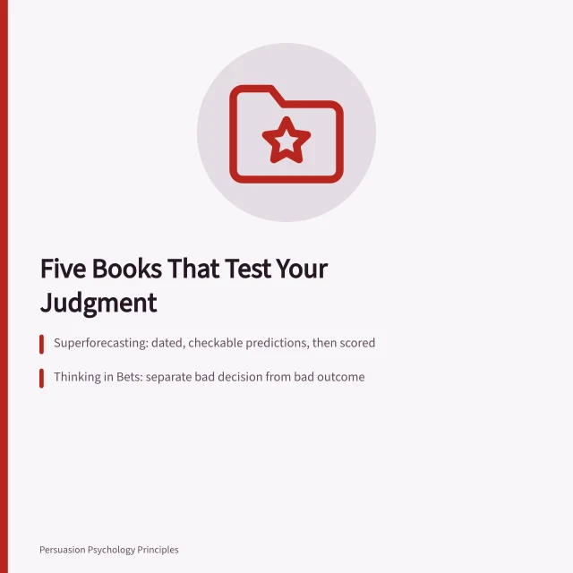 Stack of books on forecasting, betting, and spotting bad numbers. Which informational influence book actually earns its five goals?