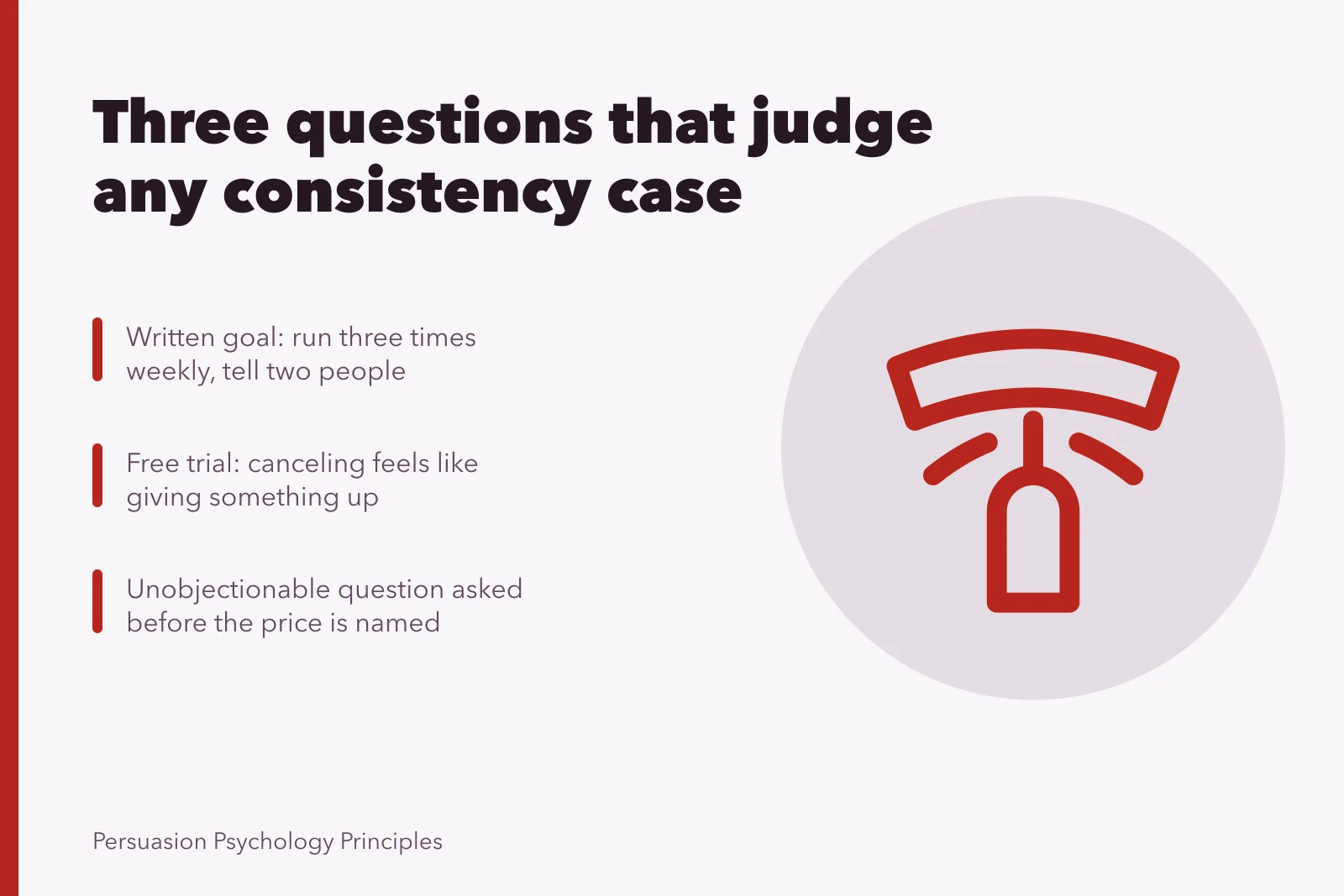Card on judging consistency cases with three quick questions. Three questions that judge any consistency case in a hurry