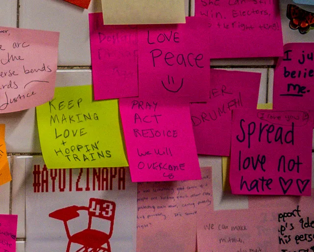 Post-it notes with messages against Trump, in support of Hillary and a few other sundry messages started appearing on the walls of the Union Square subway station the day after the election, and has grown to cover dozens of feet with thousands of notes. Commitment and consistency meaning: what makes it bind