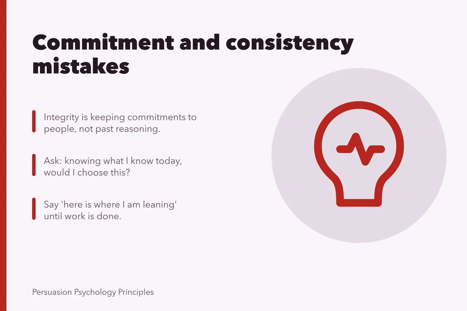 Card on commitment and consistency mistakes, integrity, sunk cost, public positions. Commitment and consistency mistakes: first principles in 2027