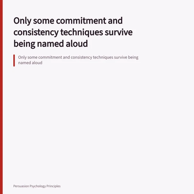 Only some commitment and consistency techniques survive being named aloud. Only some commitment and consistency techniques survive being named aloud