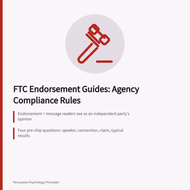 FTC endorsement guide card on disclosure rules for ad agencies. How the FTC's endorsement guides change persuasion tactics at U.S. ad agencies