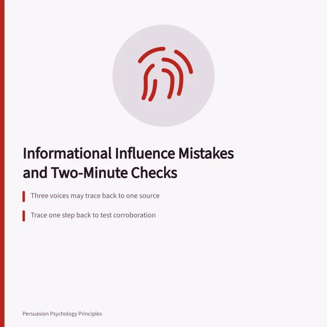 Card on informational influence mistakes and quick source-tracing checks. Informational influence mistakes seen from the repair side