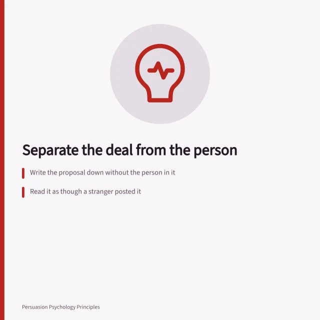 Card on separating a proposal from the person offering it. Liking principle examples: the separation that keeps warmth from working on you