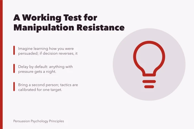 Card summarizing manipulation resistance test and habits. A working test for manipulation resistance you can run today