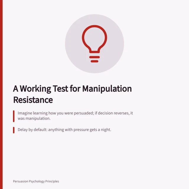 Card summarizing manipulation resistance test and habits. A working test for manipulation resistance you can run today