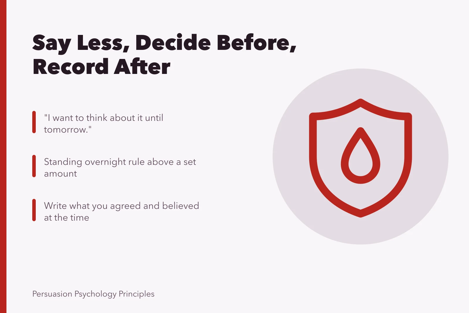 Card on manipulation resistance: overnight rules, ready sentences, written records. Manipulation resistance techniques: signal versus noise