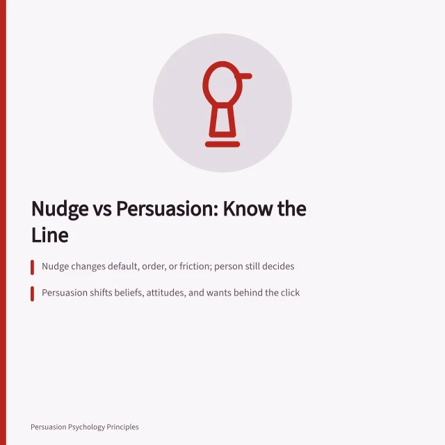 Illustration comparing nudge defaults with persuasion claims at one decision point. Nudge Theory vs Persuasion: When a Choice Architect Should Step Back