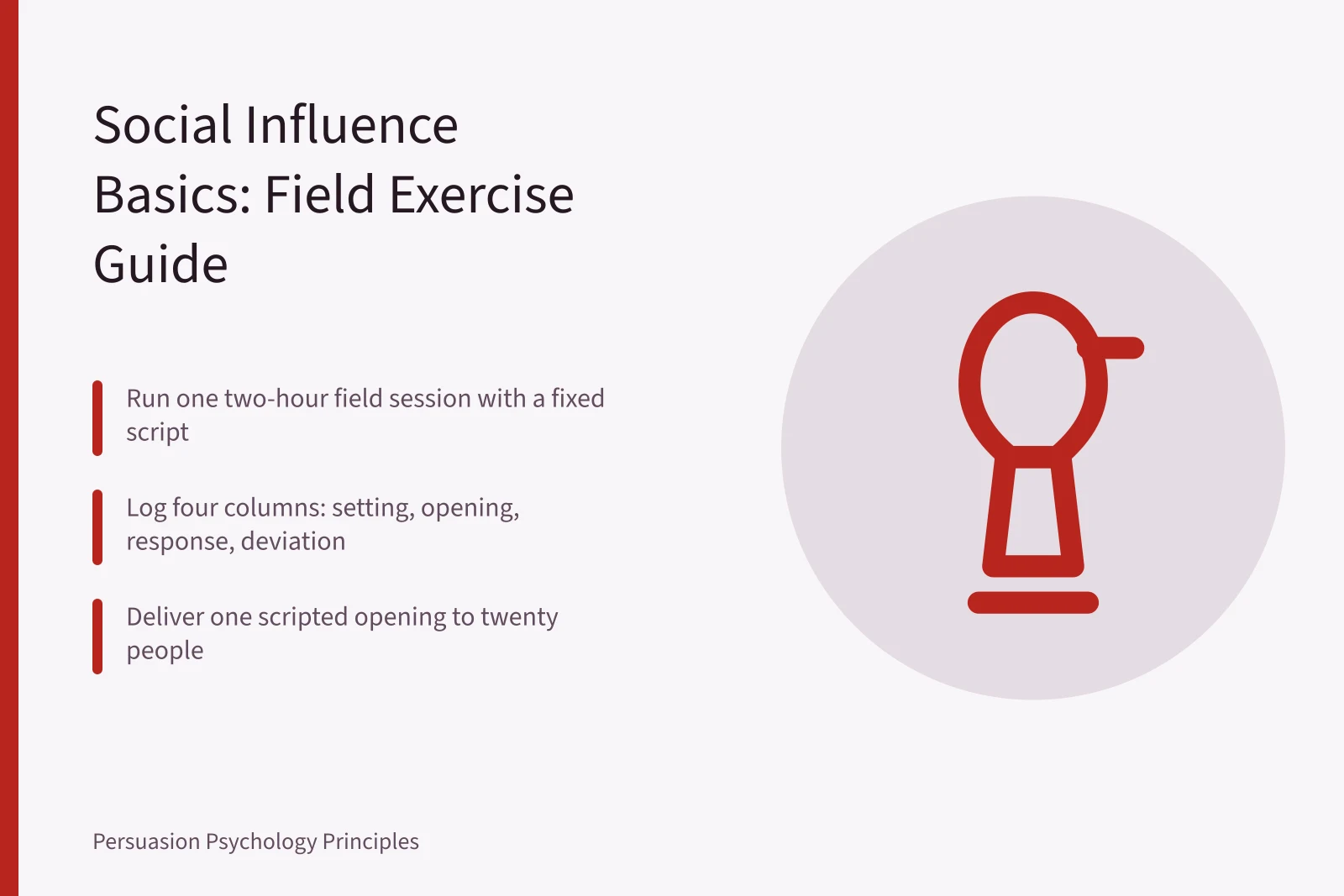 Card summarizing social influence field exercise steps and observation log. Social Influence Basics in Real Settings: A Field Exercise Guide