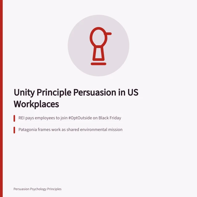 Card showing unity principle persuasion examples from US workplaces. Unity Principle Persuasion: 6 Real-Life Examples From US Workplaces