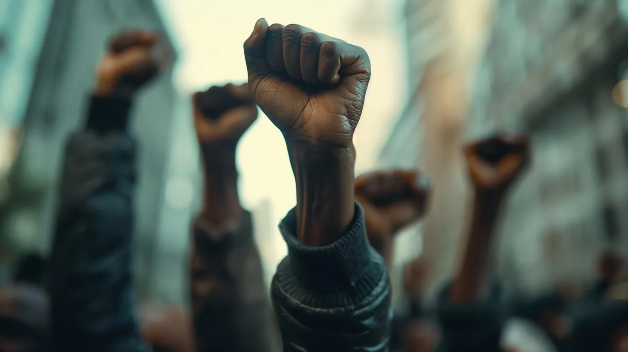 hands, humans, fists, raised fists, street, rally, people. Unity Principle Persuasion Examples: How Shared Identity Changes Requests